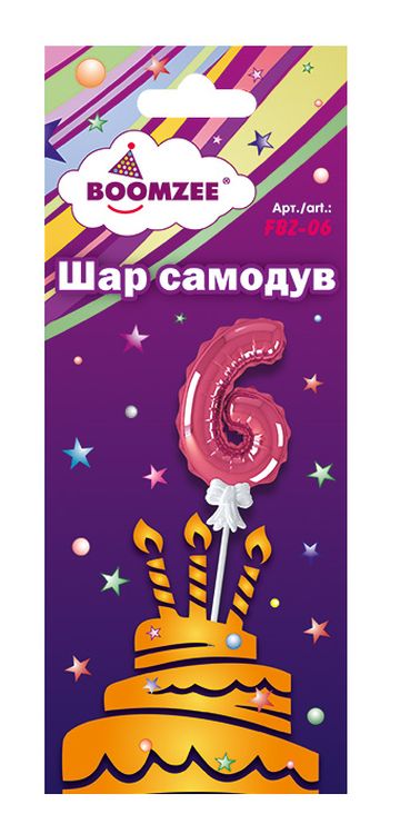 Шар самодув «Цифра 6», 5 шт., 13-14 см, цвет: розовый, BOOMZEE — картинка 2