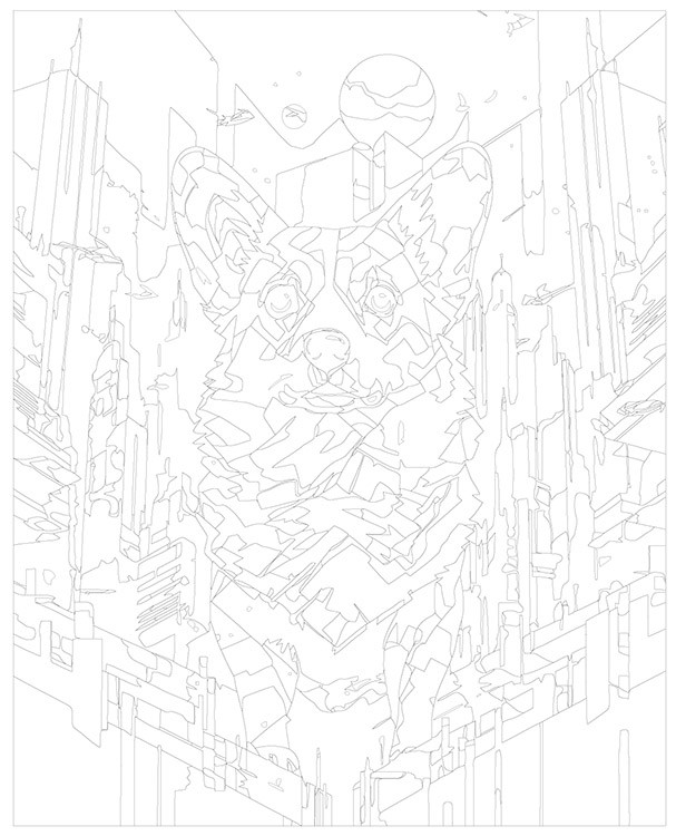 Картина по номерам «Собака корги и город будущего» — картинка 3