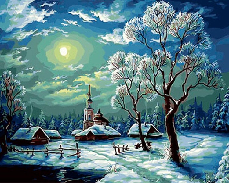 Картина по номерам «Зимний ночной пейзаж»