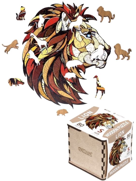 Деревянные фигурные пазлы «Лев», Eco Wood Art — картинка 5