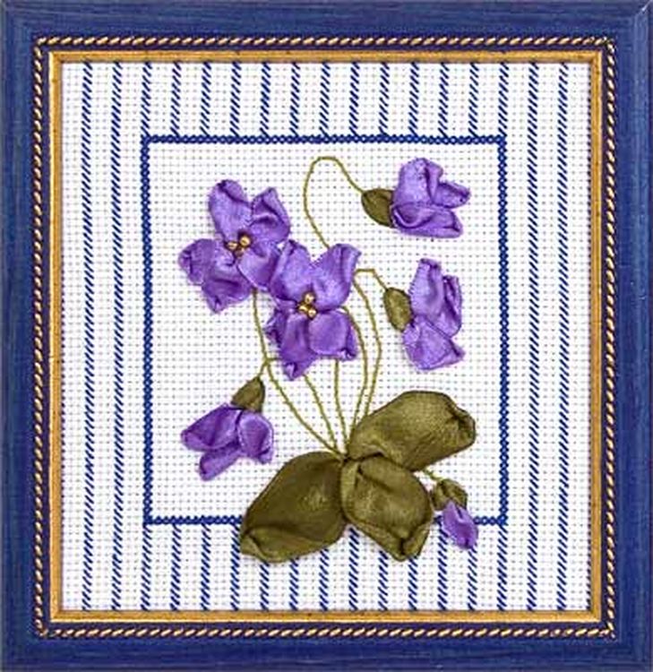 Вышивка лентами «Фиалки» — картинка 3