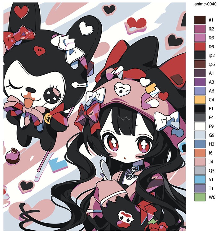 Картина по номерам «Аниме: Девушка и заяц с бантиками и сердечками» — картинка 2