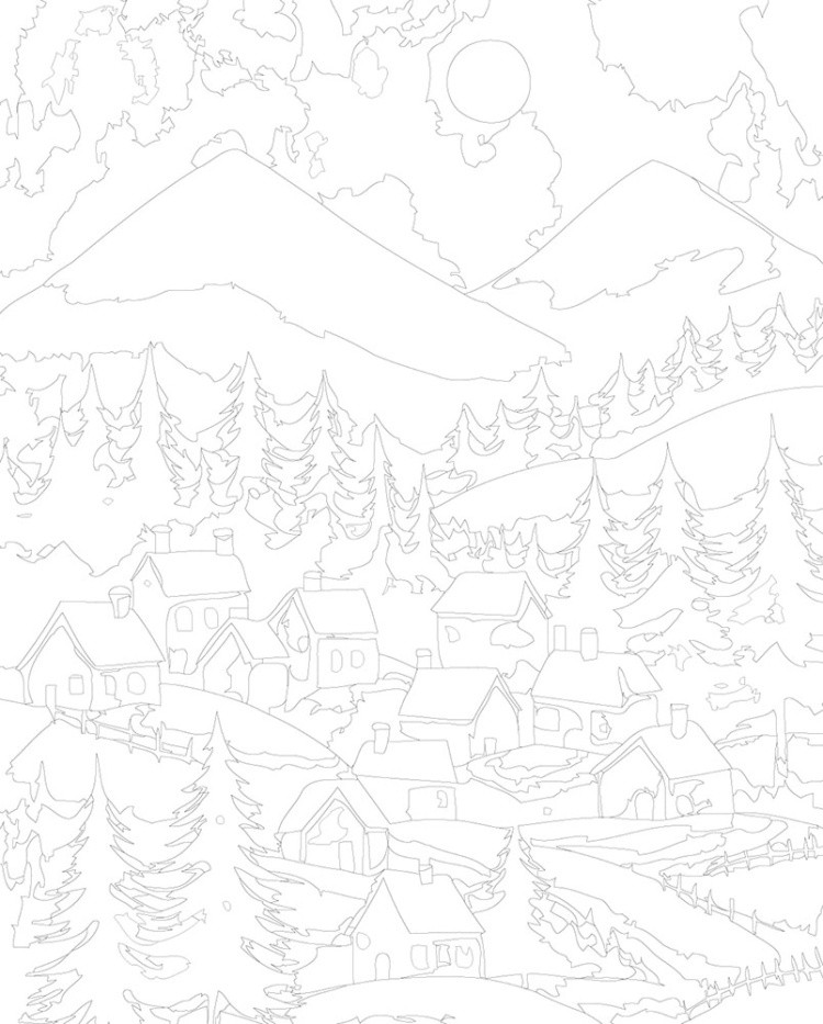 Картина по номерам «Зима: уютные домики в горах, ночь» — картинка 3