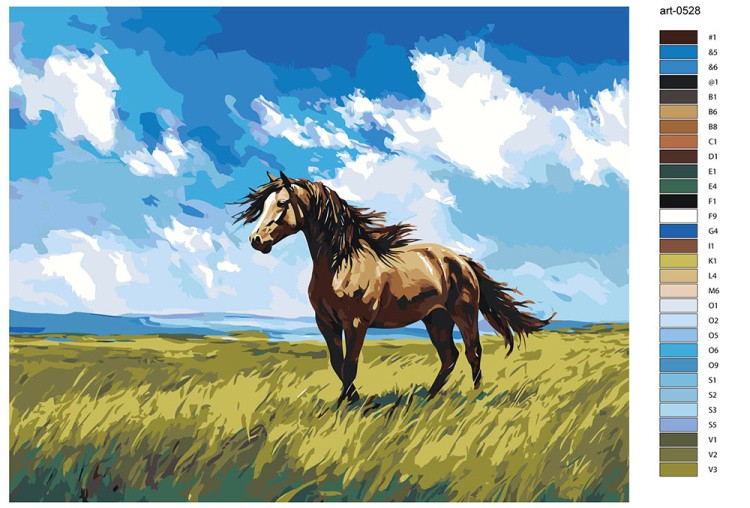 Картина по номерам «Животные: лошадь на зеленом лугу, пейзаж» — картинка 2
