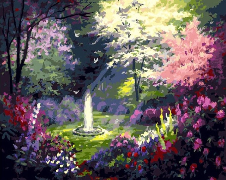 Картина по номерам «Сад с фонтаном»