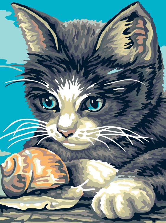 Картина по номерам «Котенок и улитка»