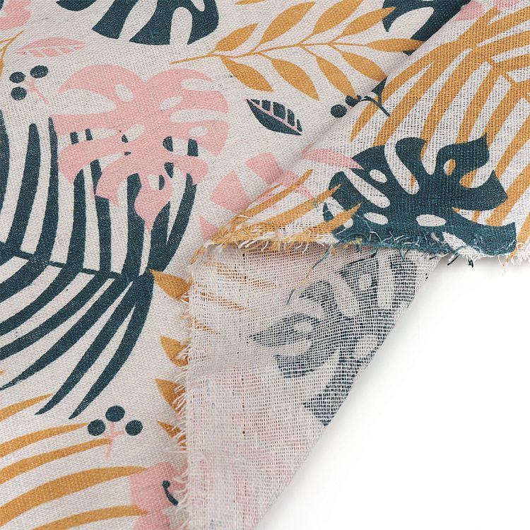 Ткань льняная, 1 м x 150 см, 140 г/м², цвет: розовый, растительный принт, TBY — картинка 4