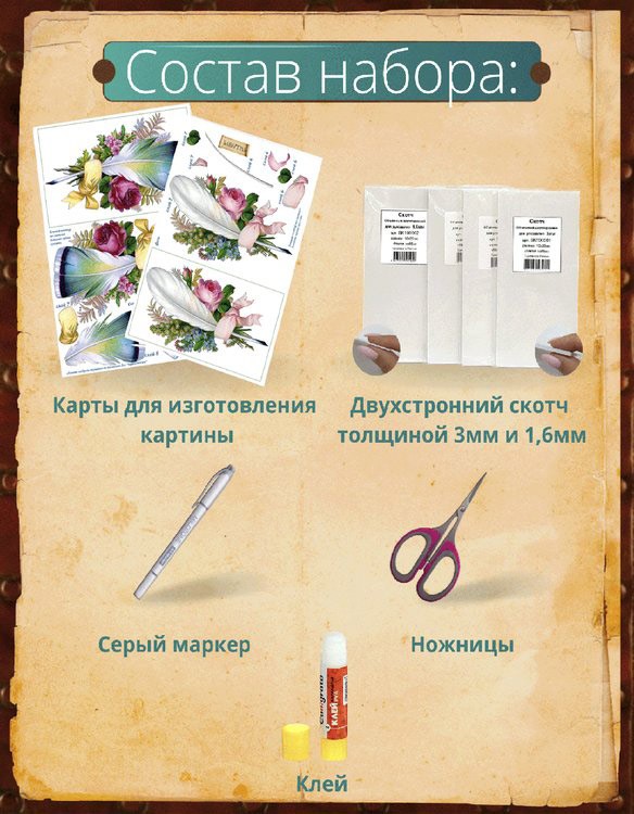 Набор папертоль «Букетики с перышками» 12x20 см, 2 шт. — картинка 4