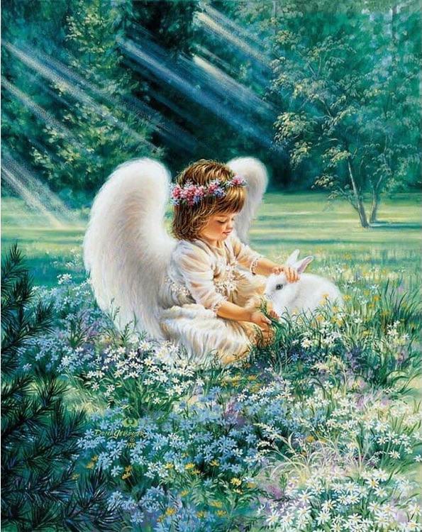 Алмазная вышивка «Ангел с кроликом»