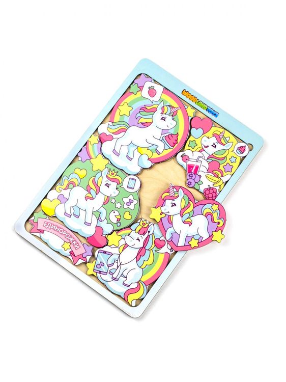 Развивающее пособие из дерева «Пазл-головоломка Единорожки» — картинка 6