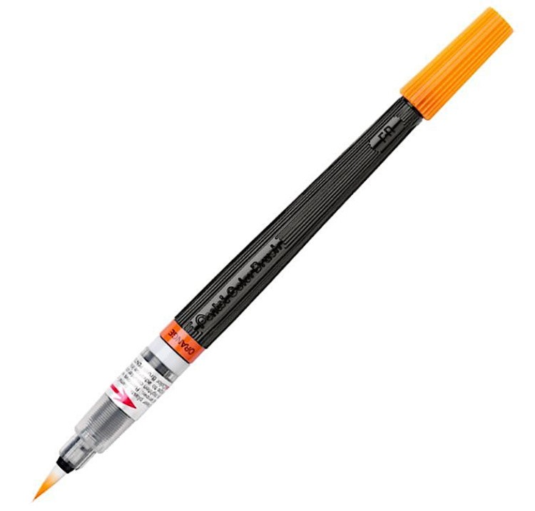 Кисть с краской Colour Brush, 1-10 мм, 5 мл, цвет: оранжевый, Pentel