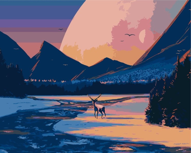 Картина по номерам «Олень и горы»