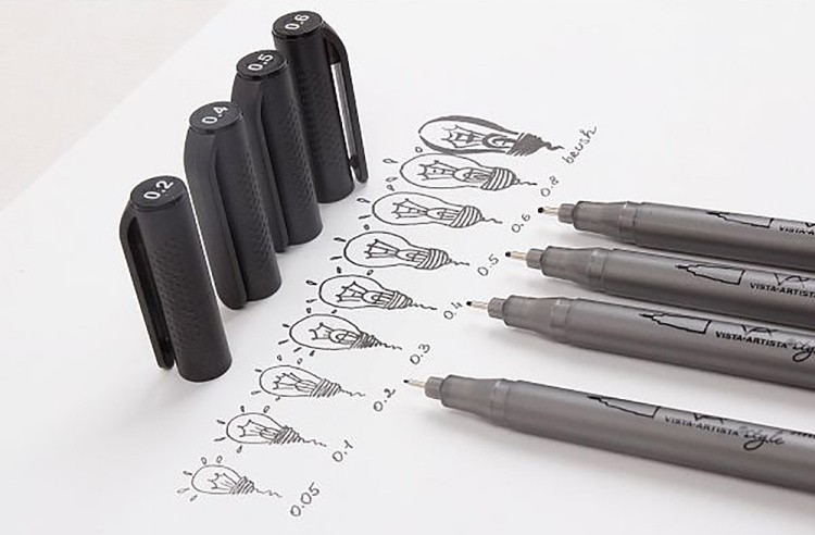 Набор линеров на водной основе, цвет: черный, 6 шт., Vista-Artista — картинка 4