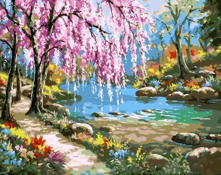 Картина по номерам «Сакура у реки»