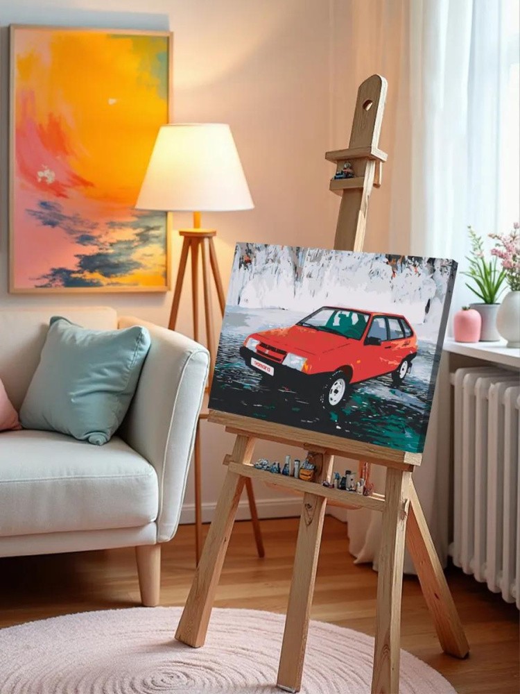 Картина по номерам «ВАЗ-2109: красная Лада девятка на льду» — картинка 10