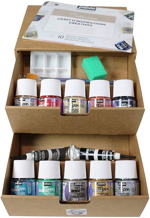 Набор красок Pebeo Fantasy Moon «Коллекция» с фактурным эффектом с аксессуарами, 10 цв. — картинка 2