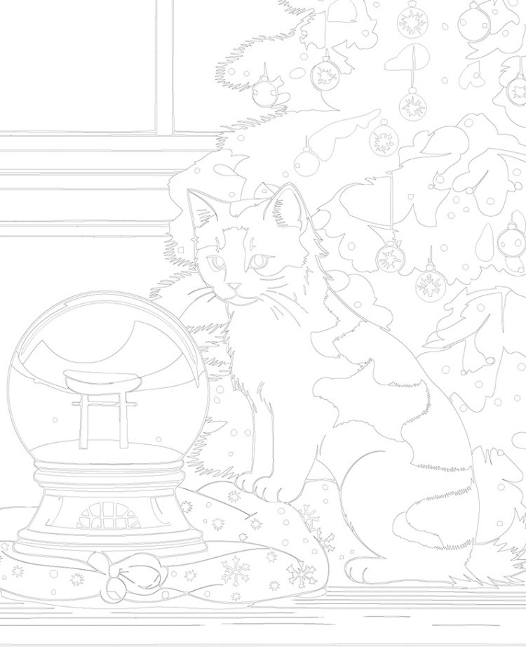 Картина по номерам «Новый год: Кот под ёлкой, Япония арт» — картинка 3