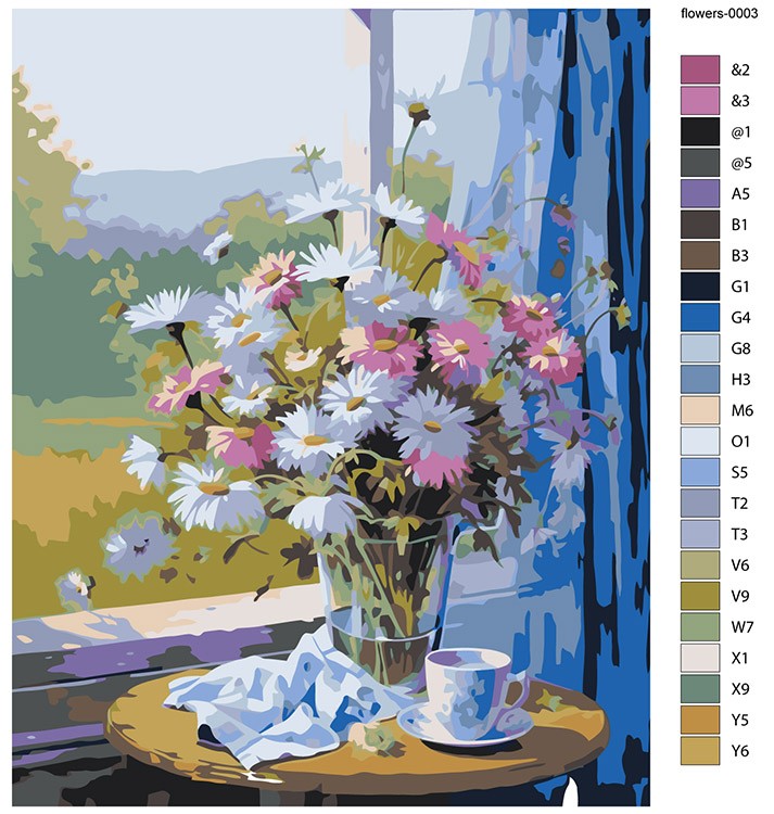 Картина по номерам «Цветы: Букет из полевых цветов на окне» — картинка 2