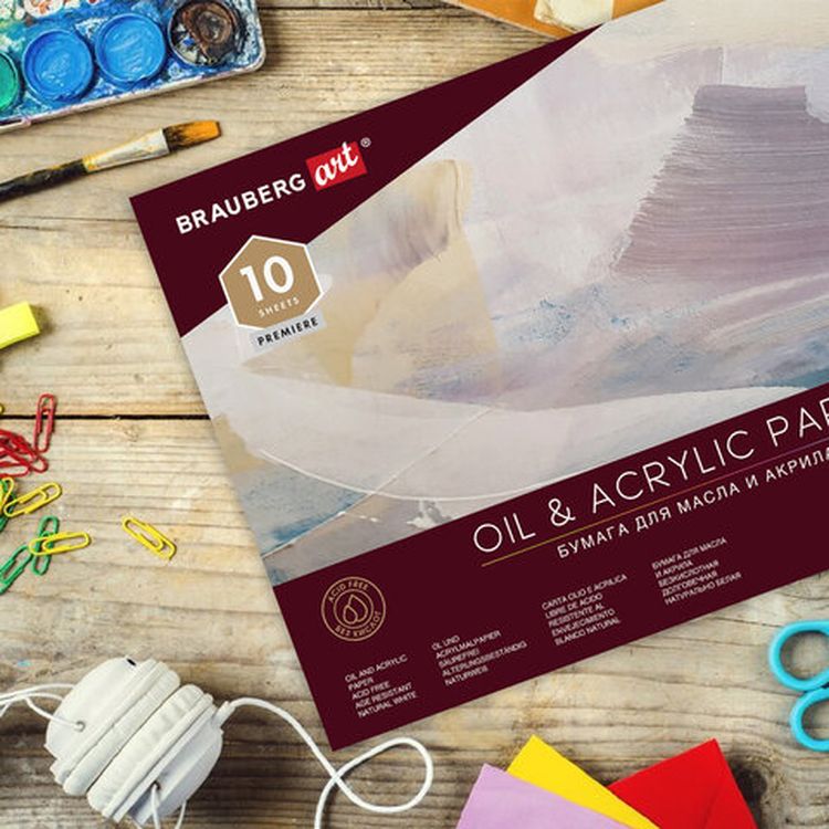 Альбом для акрила и масла, 300 г/м2, 270х390 мм, 10 листов, склейка, тиснение холст, BRAUBERG ART PREMIERE — картинка 9