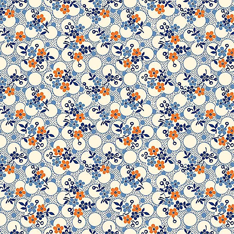 Ткань для пэчворка VINTAGE 30'S FLORALS 4714, 50x55 см, 145 г/м2, 100% хлопок, BLU1 принт, General Fabrics