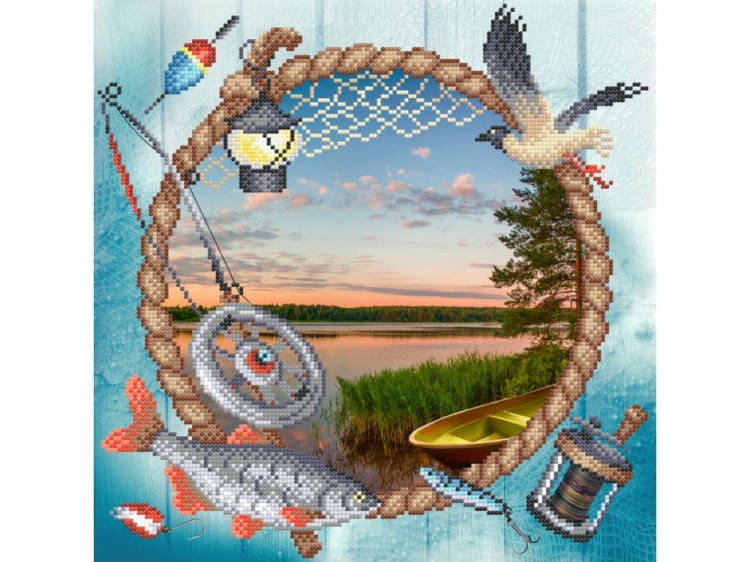 Рисунок на габардине «Сезон рыбалки»