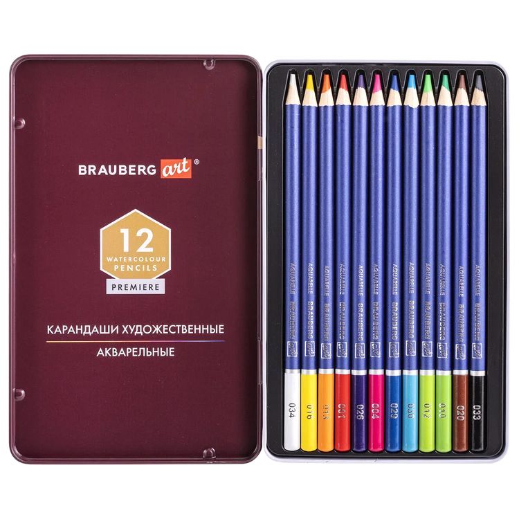 Карандаши художественные цветные акварельные BRAUBERG ART PREMIERE, 12 цв., грифель 4 мм — картинка 2