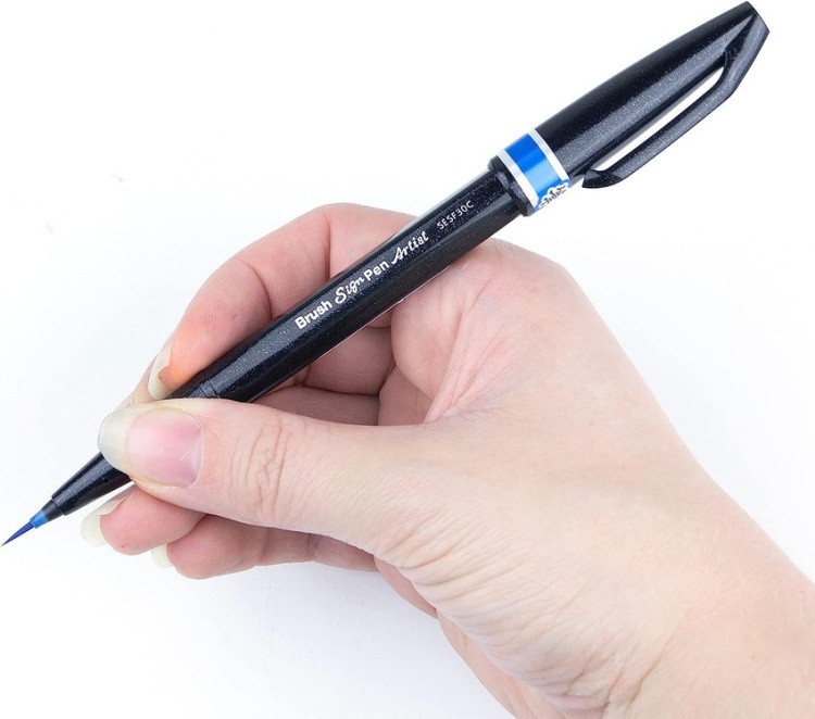 Браш пен Brush Sign Pen Artist, ultra-fine, 0,5 - 5 мм, цвет: голубой, Pentel — картинка 6