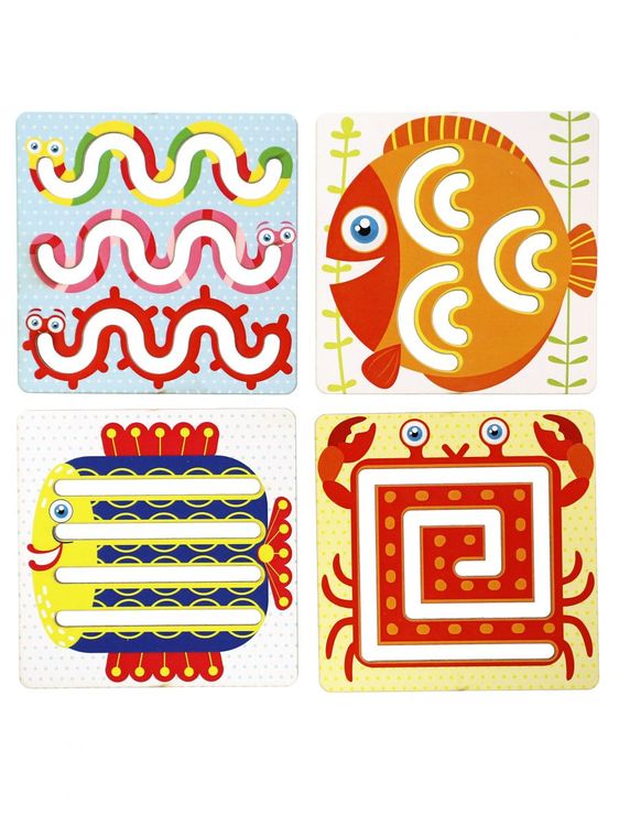 Развивающее пособие из дерева «Линейки-трафареты Морские жители» — картинка 4