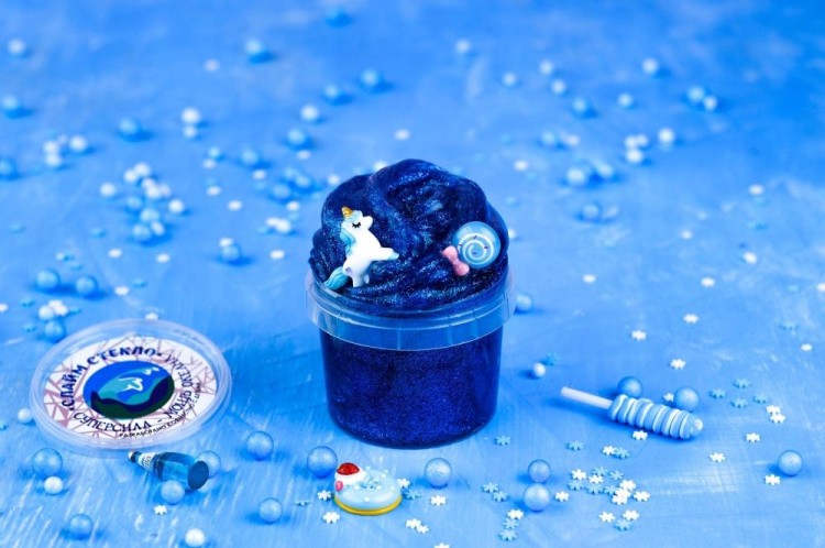 Слайм Стекло с ярко-синими блестками, 100 гр
 — картинка 2