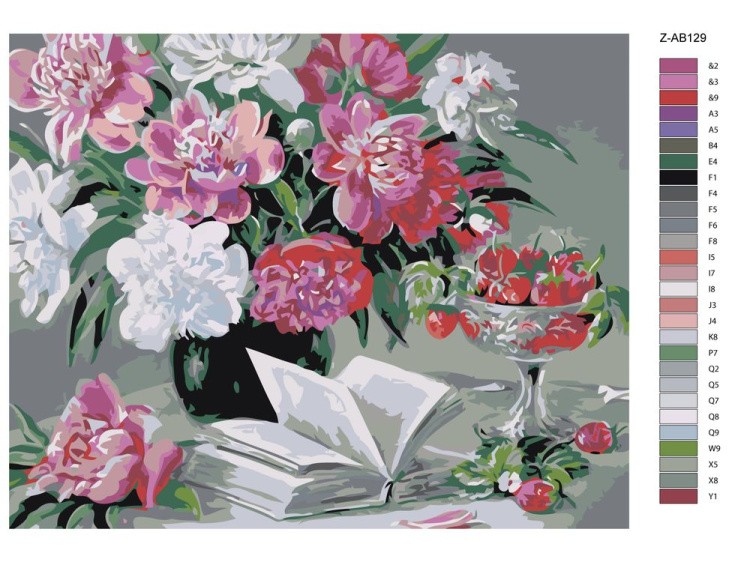 Картина по номерам «Натюрморт с цветами и книгой» — картинка 2