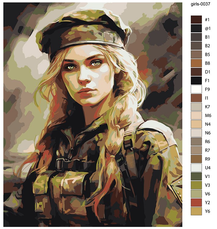 Картина по номерам «Девушка в военной форме» — картинка 2