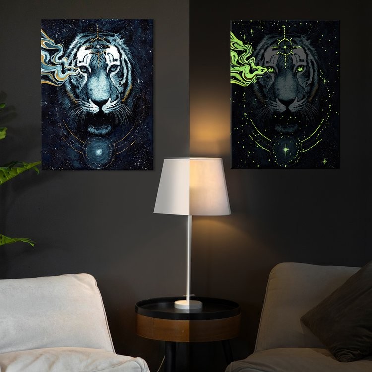 Картина по номерам со светящейся краской «Тигр на черном фоне» — картинка 2