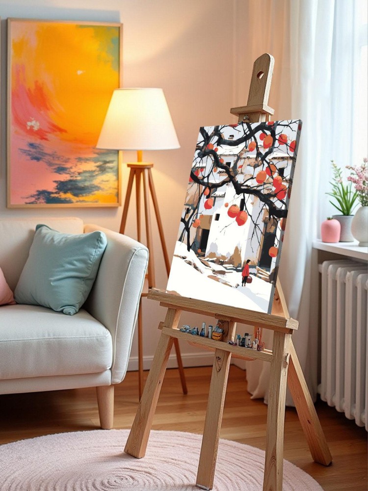 Картина по номерам Зимний пейзаж с хурмой и домами — картинка 10