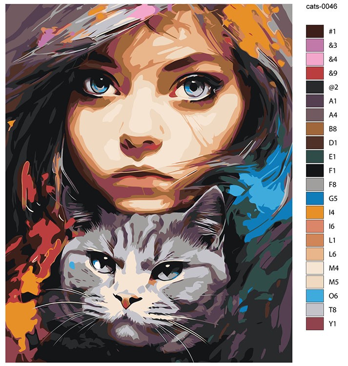 Картина по номерам «Девушка и серый кот» — картинка 2