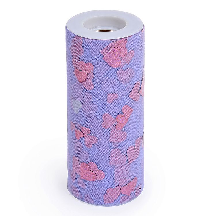 Фатин средней жесткости с блестками, в шпульках, 22,86 м, ширина 15 см, цвет: 13 сиреневый с сердечками, TBY — картинка 2