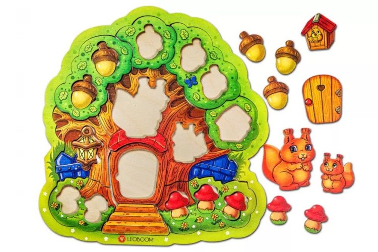 Развивающая игрушка из дерева «Рамки-вкладыши. Запасы белочки» — картинка 2