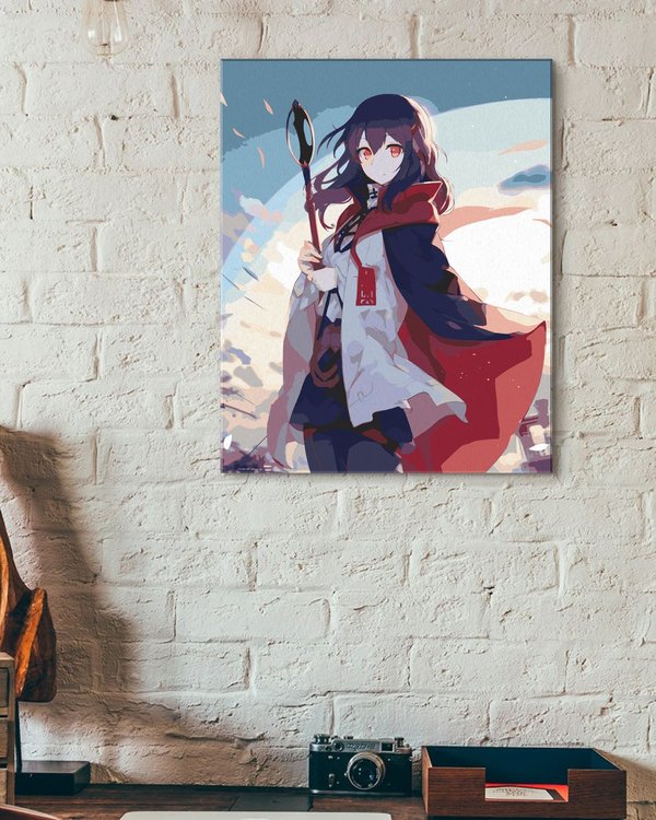 Картина по номерам «Аниме девушка-колдунья в красном плаще» — картинка 3