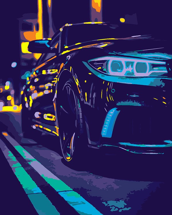 Картина по номерам, светящаяся в темноте «Машина BMW, неон» — картинка 3