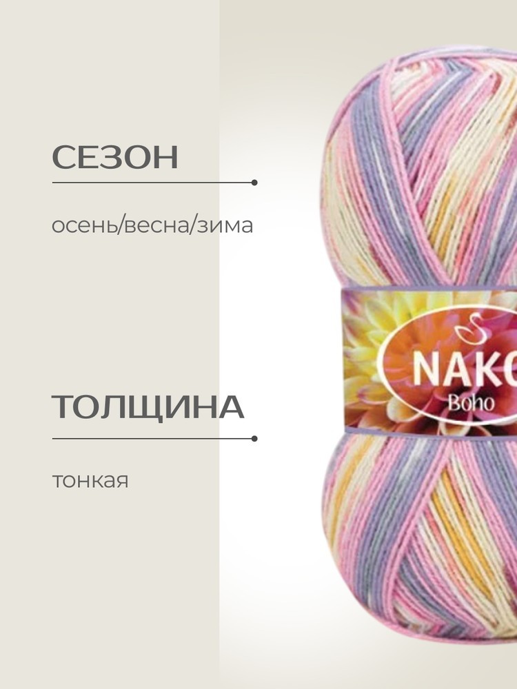 Пряжа NAKO BOHO (Нако Бохо), (82135), мультиколор, 5 шт. по 100 г — картинка 2