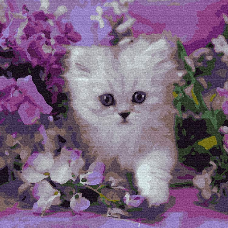 Картина по номерам «Котенок в сиреневых цветах»
