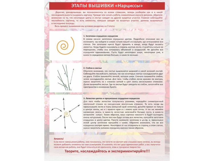 Вышивка лентами «Нарциссы» — картинка 10