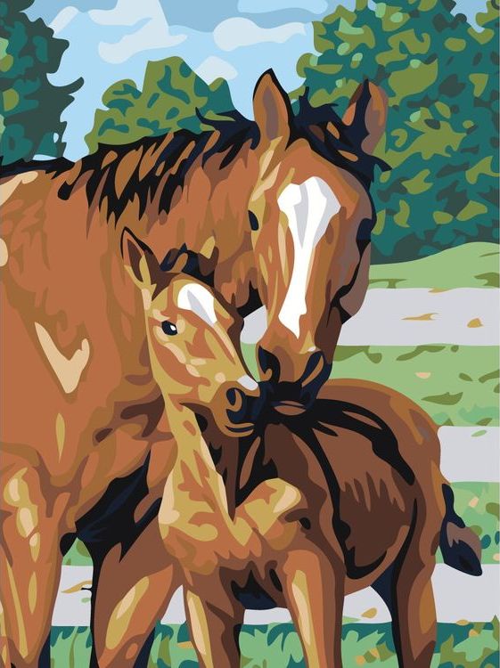 Картина по номерам «Лошадь с жеребёнком»