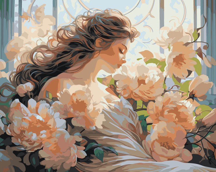 Картина по номерам «Цветы: Девушка у витражного окна»