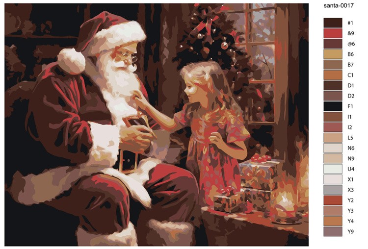 Картина по номерам «Новогодняя: Дед Мороз и девочка с подарками» — картинка 2