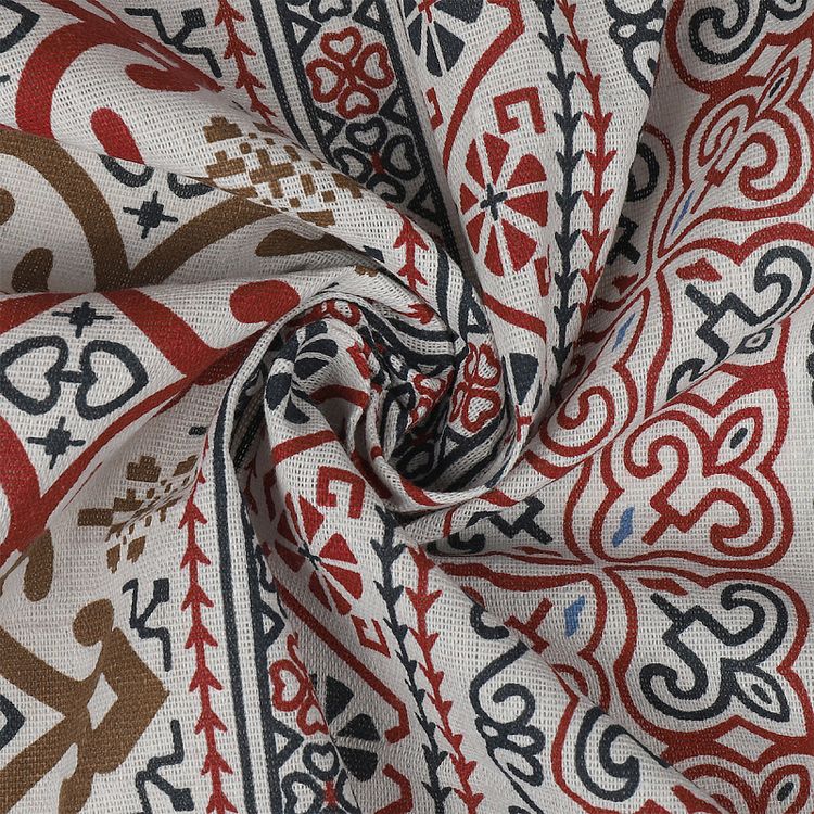 Ткань Лен, 140 г/м², 5 м x 150 см, цвет: красный, геометрический принт, TBY — картинка 2