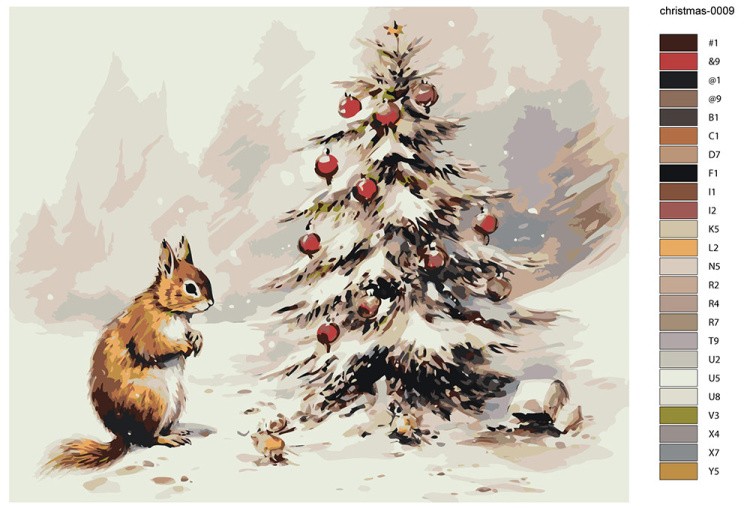Картина по номерам «Рождество: Белка рядом с заснеженной елкой» — картинка 2
