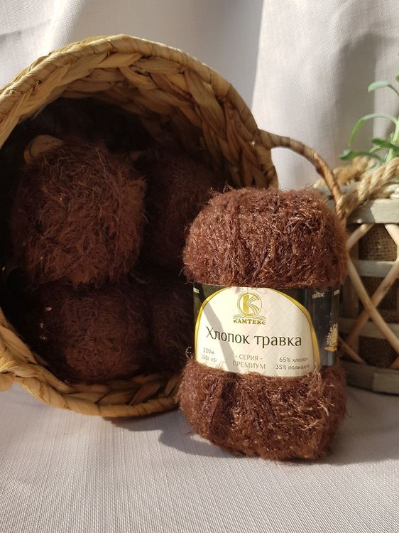 Пряжа Камтекс Хлопок травка (063), шоколад, 5 шт. по 100 г — картинка 2