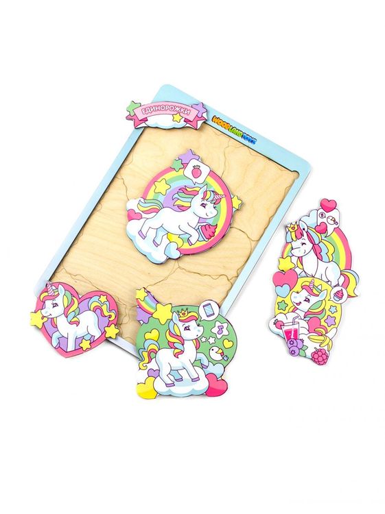 Развивающее пособие из дерева «Пазл-головоломка Единорожки» — картинка 2