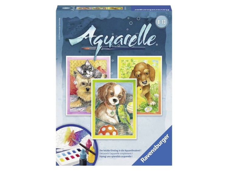 Картина акварелью по контурам «Щенки и их друзья» — картинка 5