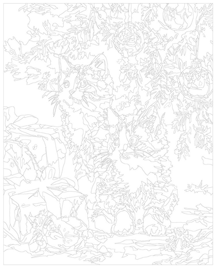 Картина по номерам Новогодняя елка и котята с подарками — картинка 3